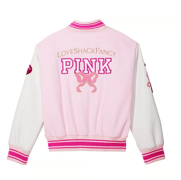 PINK X LOVESHACKFANCY Reissued Boyfriend Varsity Jacket. Size M. LIMITED EDITION - Picture 2 of 11